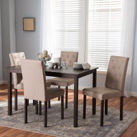 Baxton Studio Andrew 5 PC Dining Set-10 Buttons-Beige Fabric Gardner Modern and Contemporary 5-Piece Dark Brown Finished Beige Fabric Upholstered Dining Set 